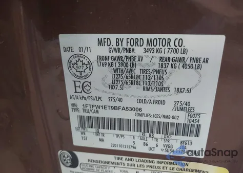 2011 Ford F-150 Xlt from USA, damaged, VIN 1FTFW1ET9BFA53006